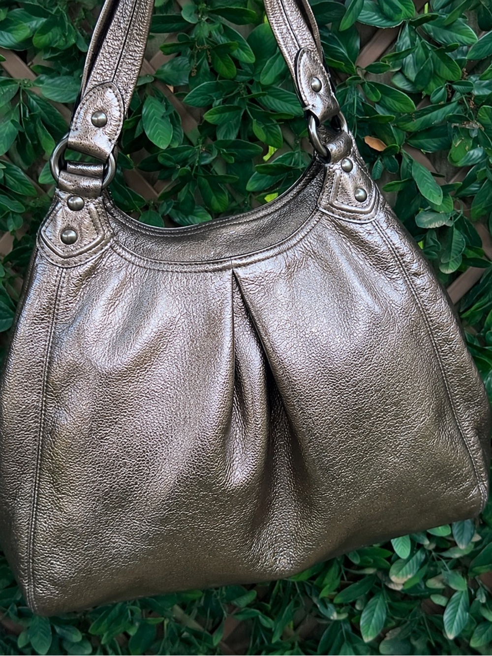 COACH Madison Maggie Metallic Crackled Leather Hobo Bag - Picture 4 of 12